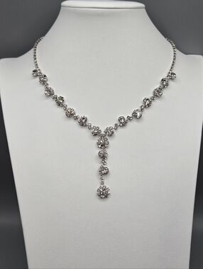 Swarovski Crystal Elements Silver Floral Y Necklace 16 - 18.5 inch Prom Bridal